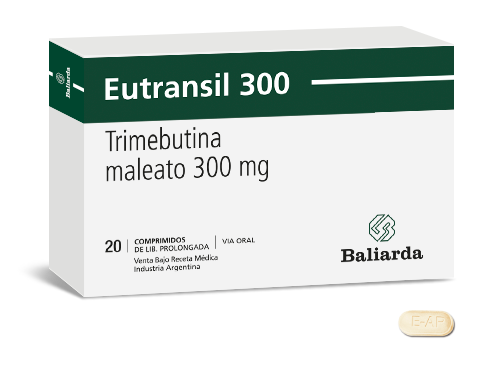 Eutransil_300_Trimebutina_20.png Eutransil Trimebutina antiespasmódico constipación diarrea dolor abdominal mala digestión Motilidad gastrointestinal nauseas Síndrome de colon irritable Trimebutina Eutransil