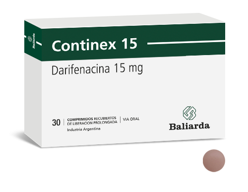 Continex_15_Darifenacina_20.png Continex Darifenacina anticolinergico antiespasmódico antimuscarino M3 Continex Darifenacina incontinencia urinaria síndrome de vejiga hiperactiva vejiga irritable